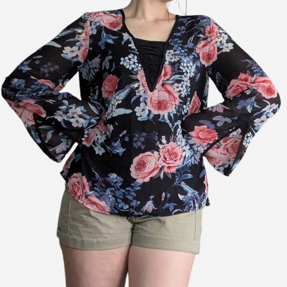 Vintage black floral blouse
